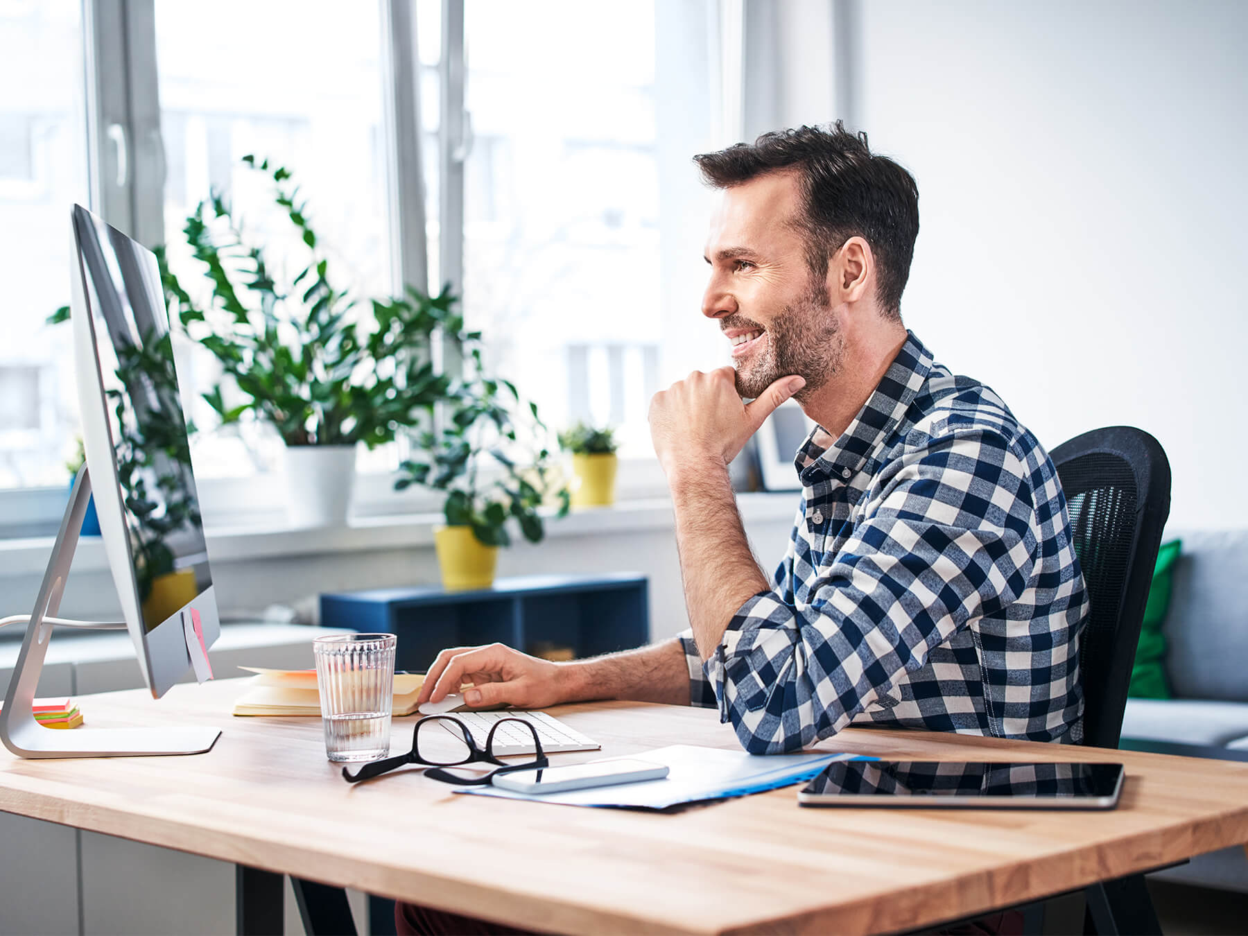 Professional male CPA working from his home office