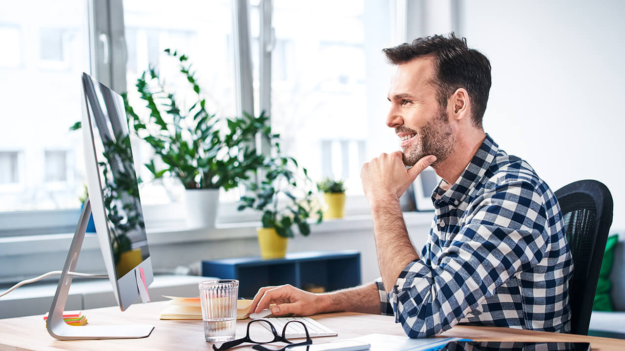 Professional male CPA working from his home office