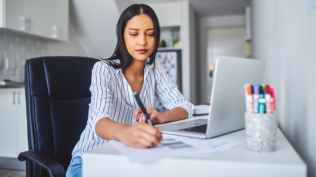 Professional female CPA working from home office